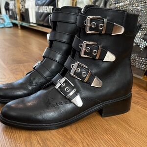 Marc Fisher Black Ankle Boots with Silver Buckles